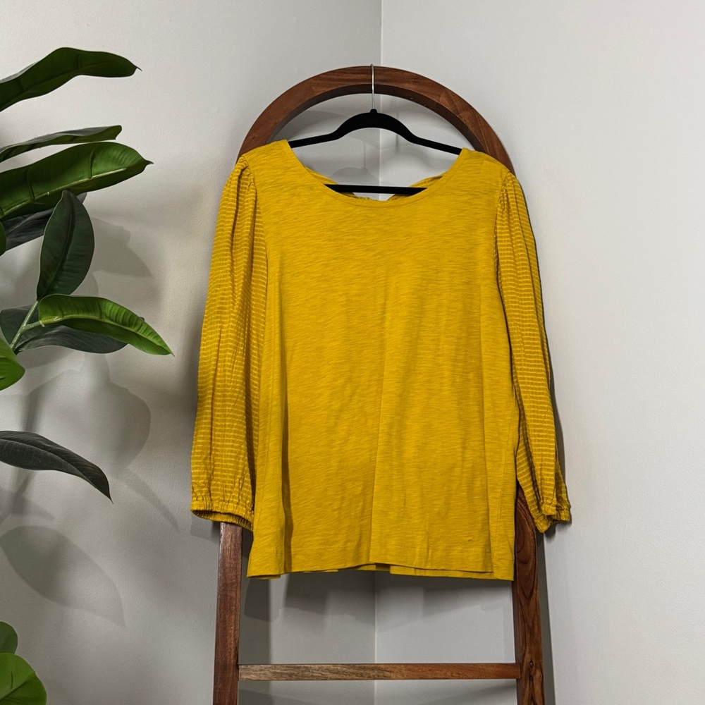 LOFT XL Mustard Yellow Textured 3/4 Sleeve Slub Knit Blouse NEW